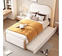 MODFU Lit gigogne 90x200 cm - Lit simple enfant avec lit tiroir intégré, rembourré et pratique, peluche douce - Blanc Sans Matelas
