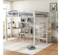 MODFU Lit mezzanine 140x200 - Armoire Intégrée et Bureau - Sans Matelas - Blanc