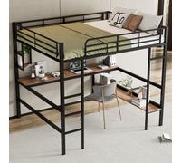 MODFU Lit Mezzanine 140x200 cm, avec Bureau et Bibliothèque, Métal, Noir