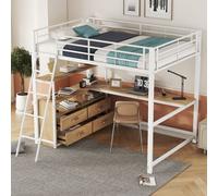 MODFU Lit Mezzanine 140x200 cm - Lit Enfant Avec Bureau et Rangement, Lit Combiné Métal MDF - Sans Matelas - Blanc