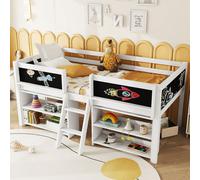 MODFU Lit Mezzanine 90x200 cm - Lit Avec Rangement Et Protection, Échelle Confortable, Pin + MDF, Sans Matelas, Blanc