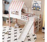 MODFU Lit Mezzanine 90x200 cm - Lit avec Rangement Intégré et Toboggan Amusant, Sans Matelas, Bois Massif, Rose