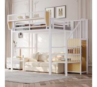 MODFU Lit Mezzanine Métal 90x200 cm Enfant avec Échelle Sécurisée et Espace de Rangement Maximisé, Sans Matelas - Blanc