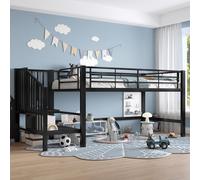 MODFU Lit mezzanine sans matelas 90x200 Cadre de lit avec sommiers à lattes et cadre métallique stable,Lit simple avec escalier de rangement intégré,Noir