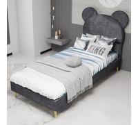 MODFU Lit simple 90x200 Cartoon-Form Lit rembourré Cadre de lit en Density Fibreboard résistant,Cadre de lit avec tête de lit souple,sans ressort à gaz ni matelas,Gris