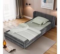 MODFU Lit Simple 90x200 cm - Avec Tête de Lit Ergonomique et Design Contemporain, Lit Simple Capitonné pour Enfant et Adulte, Sans Matelas - Gris Foncé