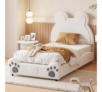 MODFU Lit simple 90x200 cm - Lit capitonné enfant ours - Blanc