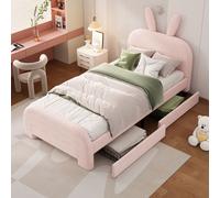 MODFU Lit Simple 90x200 cm, Lit Lapin avec 2 Tiroirs, Rose