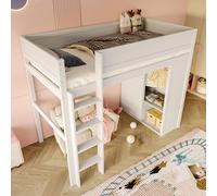 MODFU Lit simple 90x200 cm - Lit mezzanine avec armoire et rangement - Sans matelas - Blanc