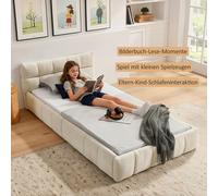 MODFU Lit Simple 90x200 cm - Lit Simple Capitonné avec Design Matelassé et Chenille Douce, Structure Robuste Bois Métal, Sans Matelas - Beige
