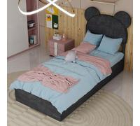 MODFU Lit simple 90x200 forme cartoon Lit rembourré Cadre de lit avec rangement de barre de haute qualité avec mécanisme de levage à gaz,Cadre de lit avec tête de lit souple,sans matelas,Gris