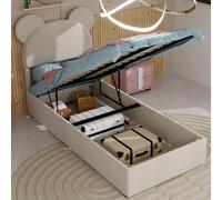 MODFU Lit simple 90x200 forme cartoon Lit rembourré Cadre de lit avec rangement de barre de haute qualité avec mécanisme de levage à gaz,Cadre de lit avec tête de lit souple,sans matelas,Beige