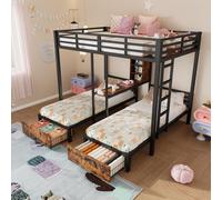 MODFU Lit Superposé 140x200 cm + 90x200 cm – Structure Métal MDF – Sans Matelas – Noir