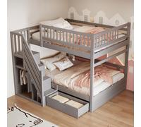 MODFU Lit Superposé 140x200 cm - Lit Double avec Rangement et Échelle Sécurisée, Pin Massif et MDF, Sans Matelas - Gris