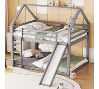 MODFU Lit Superposé 140x200 cm, Lit Enfant avec Toboggan et Échelle, Gris