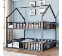 MODFU Lit superposé 140x200 cm - Lit Enfant en Métal avec Escalier Sécurisé et Barrière - Sans Matelas - Noir