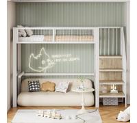 MODFU : lit superposé 90 x 200 cm avec bureau, lit superposé, lit simple, lit pour adolescent avec barrière de sécurité (sans matelas), blanc