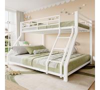 MODFU Lit Superposé 90x200/140x200 cm - Lit Enfant Métal Blanc avec Échelle et Barrières de Sécurité - Résistant et Stable