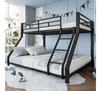 MODFU Lit Superposé 90x200/140x200 cm - Lit Métal Noir avec Échelle et Barrières de Sécurité - Stabilité et Sécurité pour Enfant