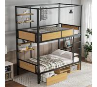 MODFU Lit Superposé 90x200 cm – Avec Rollschubladen – Sans Matelas – Noir