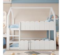 MODFU Lit Superposé 90x200 Cm Enfant - Modèle Maison Avec Double Sécurité Et Espace Inférieur Modulable - Structure Bois Métal - Sans Matelas - Blanc