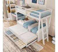 MODFU Lit Superposé 90x200 cm - Lit avec Rangement et Lit Gigogne Escamotable - Sans Matelas - Blanc