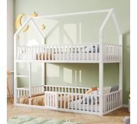 MODFU Lit superposé 90x200 cm - Lit Enfant en Métal avec Escalier Sécurisé et Barrière - Sans Matelas - Blanc