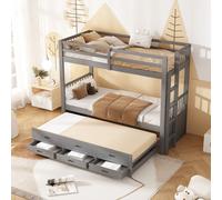 MODFU Lit Superposé 90x200 cm - Lit Simple avec Rangement et Lit Gigogne à 3 Tiroirs, Bois de Pin et MDF, Sans Matelas, Gris