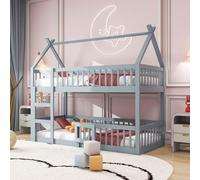MODFU Lit Superposé 90x200 Pour Enfant - Lit Simple Avec Rangement Modulable Et Escalier, Barrière De Sécurité, Bois MDF Et Métal - Gris
