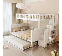 MODFU Lit Superposé Enfant 90x200 avec Lit Gigogne et Rangement Sous Lit, Structure Bois Massif Robuste - Blanc - Sans Matelas