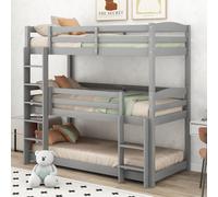 MODFU Lit Superposé Triple 90x200 cm - Lit Simple avec Barrière de Sécurité, Bois de Pin et MDF, Sans Matelas, Blanc
