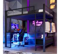 MODFU Lit surélevé sans matelas 140x200 Lit d'adolescent avec armoire ouverte et bureau,Lit surélevé de jeu/lit avec tiroirs à linge,noir