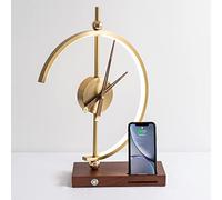 MODIRNATION Horloge « Golden Time » | Lampe de Table | Qi sans Fil et Chargeur USB pour la Maison, Le Bureau et l'hôtel, Horloge analogique dorée avec Aiguilles en Bois, lumière LED à intensité