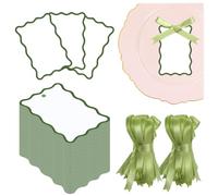 Modixun Lot de 150 marque-places en papier kraft festonné pour décoration de table avec 150 rubans de satin, étiquettes cadeau vierges en papier avec ficelle pour mariage, anniversaire, buffet et fête