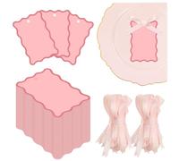 Modixun Lot de 150 marque-places festonnés pour décoration de table avec 150 rubans de satin, étiquettes cadeaux en papier vierge avec ficelle pour mariage, anniversaire, buffet et fête, rose