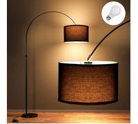 Modlicht Lampadaire Arc JASMIN | Lampe Classique avec Abat-jour Noir 33cm, LED E27 9W incluse, Interrupteur au pied