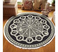 MODRYER Tapis Bohème Rond en Imitation Coton Et Lin, Grand Format Doux avec Pompons, Antidérapant Lavable en Machine, Idéal pour Chambre, Couloir Ou Salon, 120cm/47.2in-G