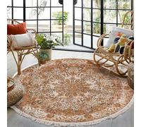 MODRYER Tapis Bohème Rond en Imitation Coton Et Lin, Grand Format Doux avec Pompons, Antidérapant Lavable en Machine, Idéal pour Chambre, Couloir Ou Salon, 120cm/47.2in-O