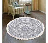 MODRYER Tapis Rond Bohème, Doux, Résistant, Lavable, Décoratif, avec Pompons, pour Chambre, Salon Ou Couloir,60cm/23.6in-I