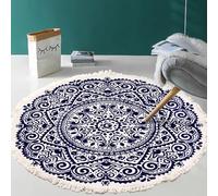MODRYER Tapis Rond Bohème, Doux, Résistant, Lavable, Décoratif, avec Pompons, pour Chambre, Salon Ou Couloir,60cm/23.6in-G