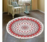 MODRYER Tapis Rond Bohème, Doux, Résistant, Lavable, Décoratif, avec Pompons, pour Chambre, Salon Ou Couloir, 120cm/47.2in-l