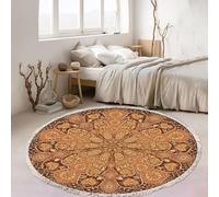 MODRYER Tapis Rond Bohème, Tapis Ethnique À Motifs Tribaux, Floral Antidérapant pour Salon, Grand Rond Vintage, Lavables pour Chambre D'appartement, 120cm/47.2in-J