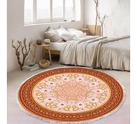 MODRYER Tapis Rond Bohème, Tapis Ethnique À Motifs Tribaux, Floral Antidérapant pour Salon, Grand Rond Vintage, Lavables pour Chambre D'appartement, 100cm/39.4in-F