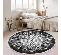 MODRYER Tapis Rond Décoratif De Style Champêtre, Antidérapant, Imprimé, avec Pompons, Idéal pour La Salle À Manger, La Chambre d'enfant, L'entrée Ou Une Décoration Bohème,60cm/23.6in-L