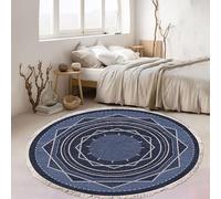 MODRYER Tapis Rond Décoratif De Style Champêtre, Antidérapant, Imprimé, avec Pompons, Idéal pour La Salle À Manger, La Chambre d'enfant, L'entrée Ou Une Décoration Bohème,60cm/23.6in-E