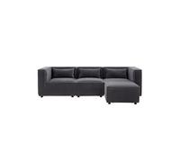 Modular canapé 3 places modulable velours côtelé gris avec pouf