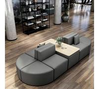 Modular Curved Reading Sofa With Wooden Book Storage Rack, For Office
