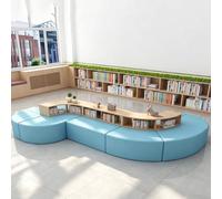 Modular Curved Reading Sofa With Wooden Book Storage Rack, For Office