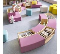 Modular Curved Reading Sofa With Wooden Book Storage Rack, For Office