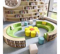 Modular Curved Reading Sofa With Wooden Book Storage Rack, For Office